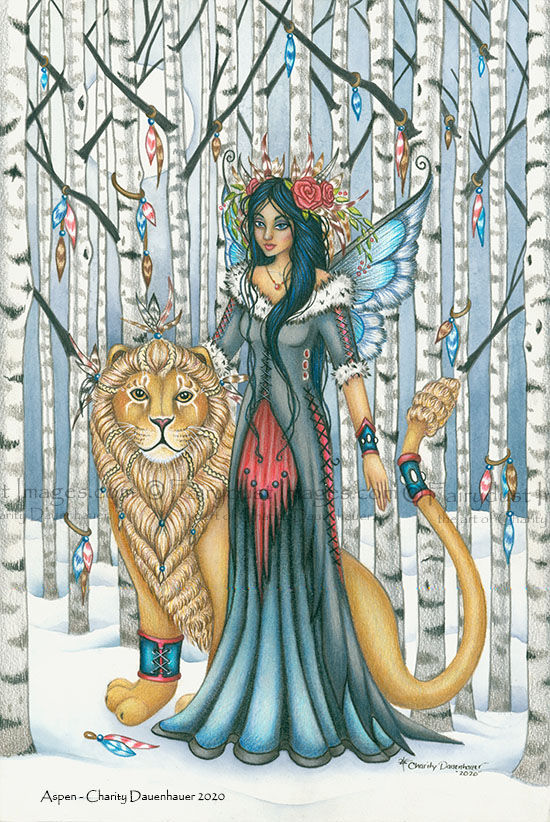Aspen - Lion and Winter Fairy Art Print