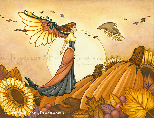 Autumn Breeze - Fairy and Owl Art Print