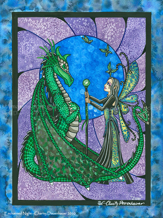 Enchant Night - Magical Fairy and Dragon Art Print