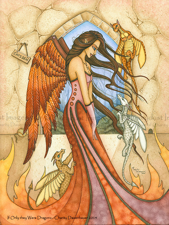 If Only They Where Dragons - Angel and Bengal Pet Art Print