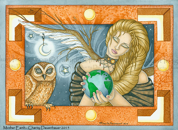Mother Earth - Angel and Owl Art Print