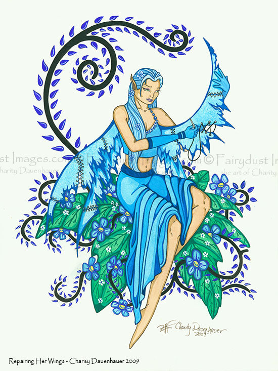 Repairing Her Wings - Fairy Art Print