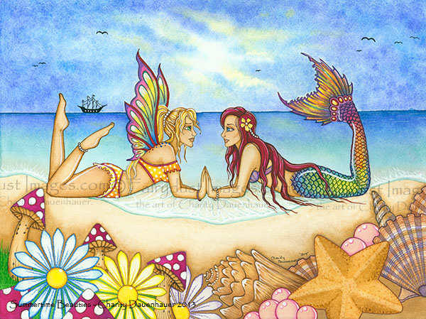 Summertime Beauties - Mermaid and Fairy Art Print