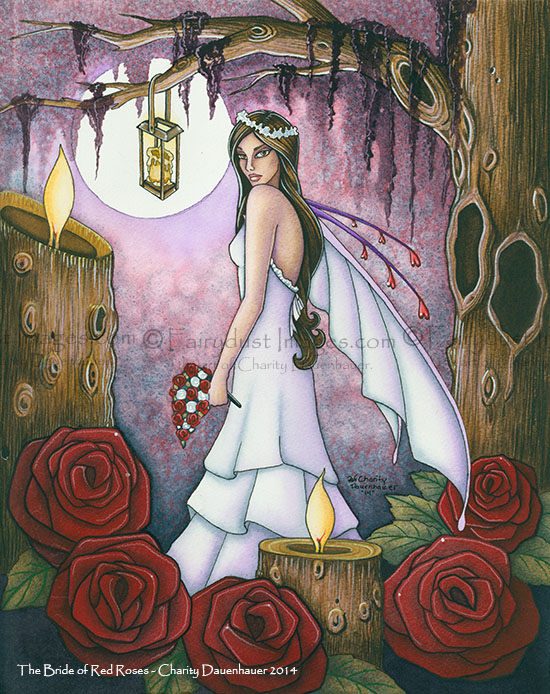 Bride of Red Roses - Fairy Wedding Art Print by Charity Dauenhauer