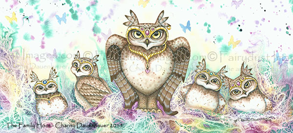 The Family Hoot - Mother Owl with Babies Art Print