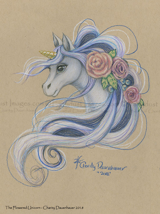 Flowered Unicorn - Fantasy Art Print