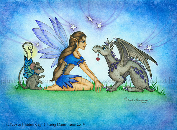 The Not So Hidden Key - Fairy and Baby Dragon Art Print
