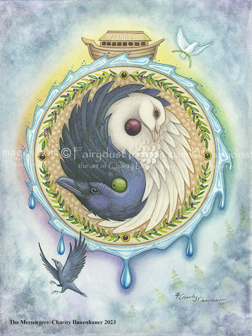 Messengers - Yin Yang - Raven & Dove - Art Print
