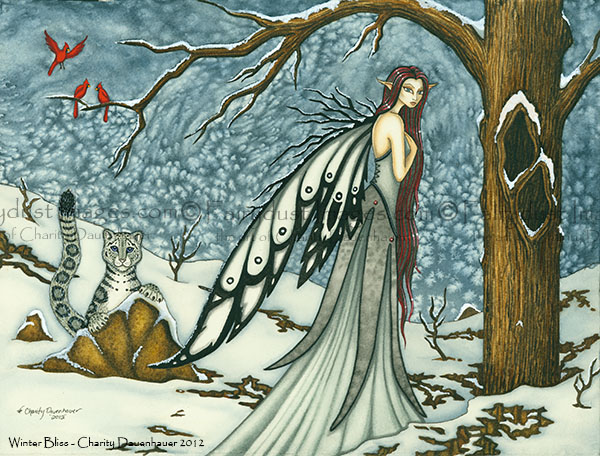 Gothic Angel Snow Leopard Queen Ice Fairy Cat Wynter CANVAS Print Signed Myka