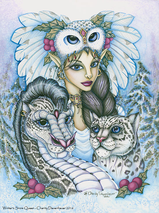 Winter's Snow Queen - Leopard Dragon and Fairy Art Print