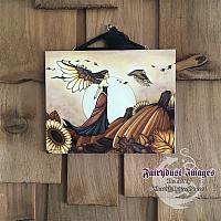 Autumn Breeze - Fairy and Owl Ceramic Tile Plaque