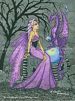 Beautiful Midnight - Purple Fairy and Dragon Art Print