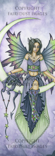 Starry Night - Crescent Moon Fairy and Dragon Bookmark