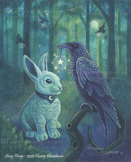 Shiny Things - Rabbit and Raven - Art Print