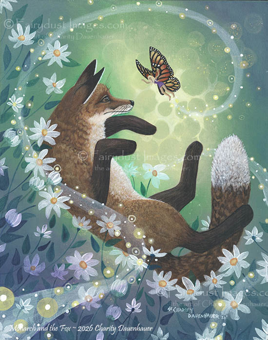 Stay Focused - Fox and Monarch - Fantasy Creature Art Print