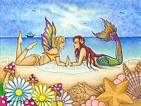 Summertime Beauties - Mermaid and Fairy Art Print