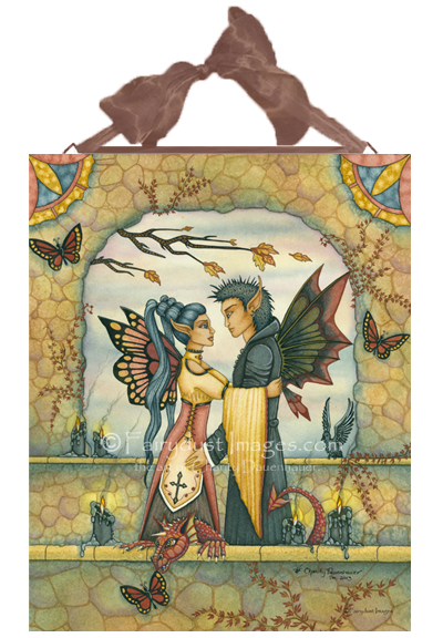 Autumn's Goodbye - Fairy Couple Ceramic Tile Plaque