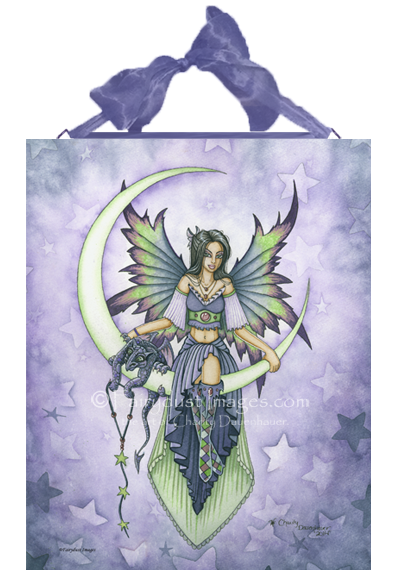 Starry Night - Crescent Moon Fairy Ceramic Tile Plaque
