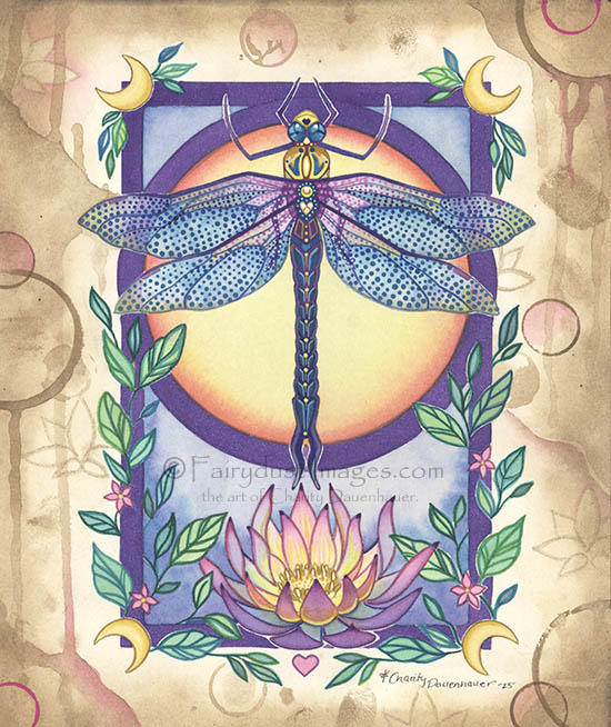 Dragonfly - Lotus Flower - Fantasy Art Print