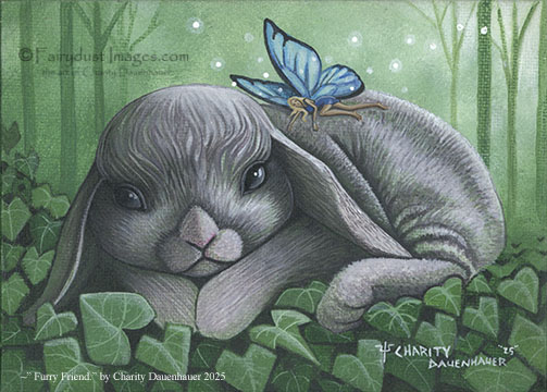 Furry Friend - Floppy Ear Rabbit - Fairy Art Print