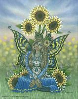 Sunflower - Fairy and Cat Art Print